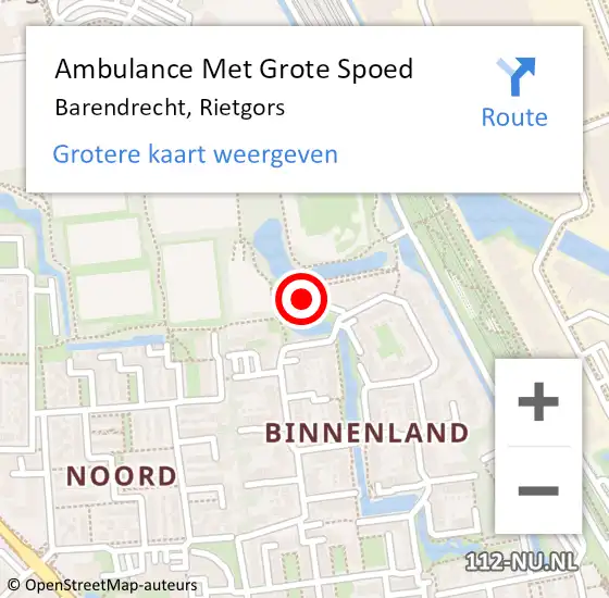 Locatie op kaart van de 112 melding: Ambulance Met Grote Spoed Naar Barendrecht, Rietgors op 5 december 2023 09:51