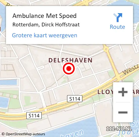 Locatie op kaart van de 112 melding: Ambulance Met Spoed Naar Rotterdam, Dirck Hoffstraat op 5 december 2023 10:29