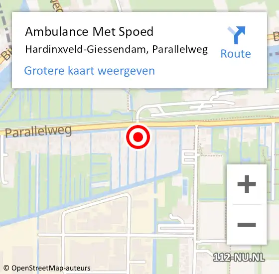 Locatie op kaart van de 112 melding: Ambulance Met Spoed Naar Hardinxveld-Giessendam, Parallelweg op 5 december 2023 11:51