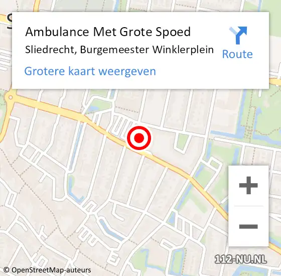 Locatie op kaart van de 112 melding: Ambulance Met Grote Spoed Naar Sliedrecht, Burgemeester Winklerplein op 5 december 2023 11:57