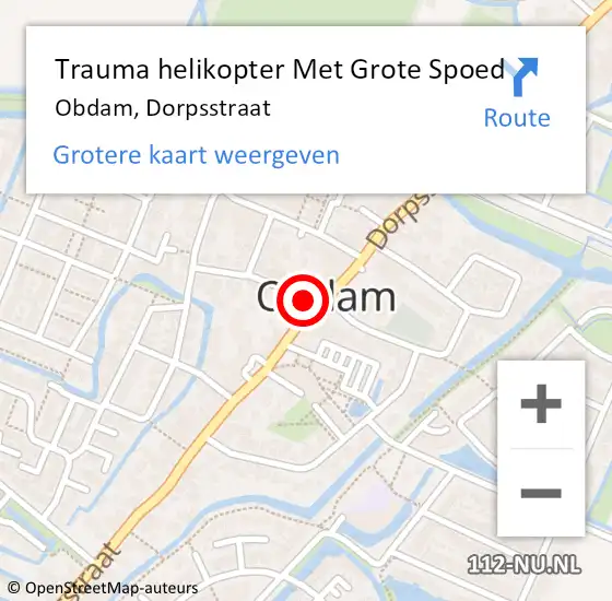 Locatie op kaart van de 112 melding: Trauma helikopter Met Grote Spoed Naar Obdam, Dorpsstraat op 5 december 2023 13:49