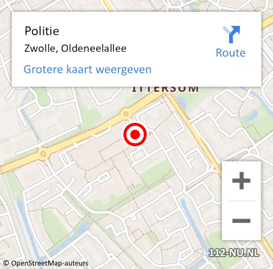 Locatie op kaart van de 112 melding: Politie Zwolle, Oldeneelallee op 5 december 2023 13:56
