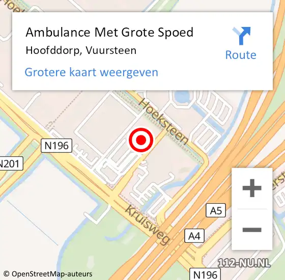 Locatie op kaart van de 112 melding: Ambulance Met Grote Spoed Naar Hoofddorp, Vuursteen op 5 december 2023 15:08