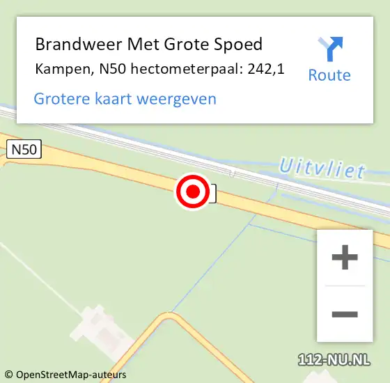 Locatie op kaart van de 112 melding: Brandweer Met Grote Spoed Naar Kampen, N50 hectometerpaal: 242,1 op 5 december 2023 16:49