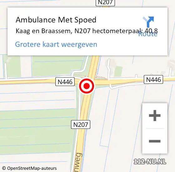 Locatie op kaart van de 112 melding: Ambulance Met Spoed Naar Kaag en Braassem, N207 hectometerpaal: 40,8 op 5 december 2023 17:20