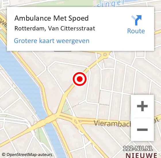 Locatie op kaart van de 112 melding: Ambulance Met Spoed Naar Rotterdam, Van Cittersstraat op 5 december 2023 20:08