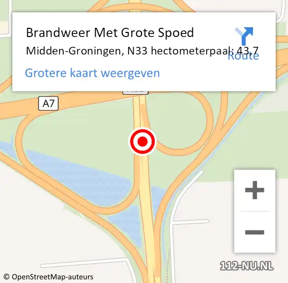 Locatie op kaart van de 112 melding: Brandweer Met Grote Spoed Naar Midden-Groningen, N33 hectometerpaal: 43,7 op 5 december 2023 20:55