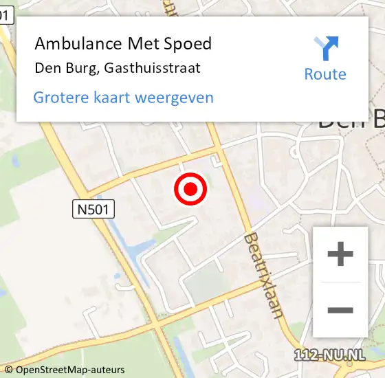Locatie op kaart van de 112 melding: Ambulance Met Spoed Naar Den Burg, Gasthuisstraat op 5 december 2023 21:56