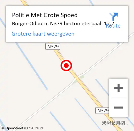Locatie op kaart van de 112 melding: Politie Met Grote Spoed Naar Borger-Odoorn, N379 hectometerpaal: 12,2 op 5 december 2023 22:00
