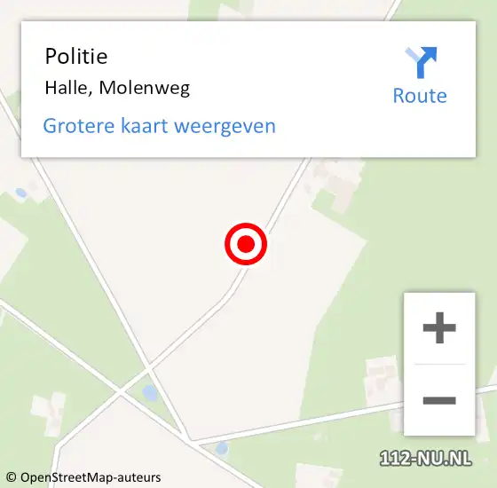 Locatie op kaart van de 112 melding: Politie Halle, Molenweg op 6 december 2023 00:25