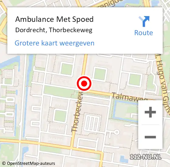 Locatie op kaart van de 112 melding: Ambulance Met Spoed Naar Dordrecht, Thorbeckeweg op 6 december 2023 01:43