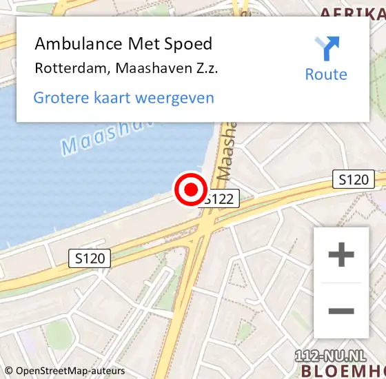 Locatie op kaart van de 112 melding: Ambulance Met Spoed Naar Rotterdam, Maashaven Z.z. op 6 december 2023 02:22