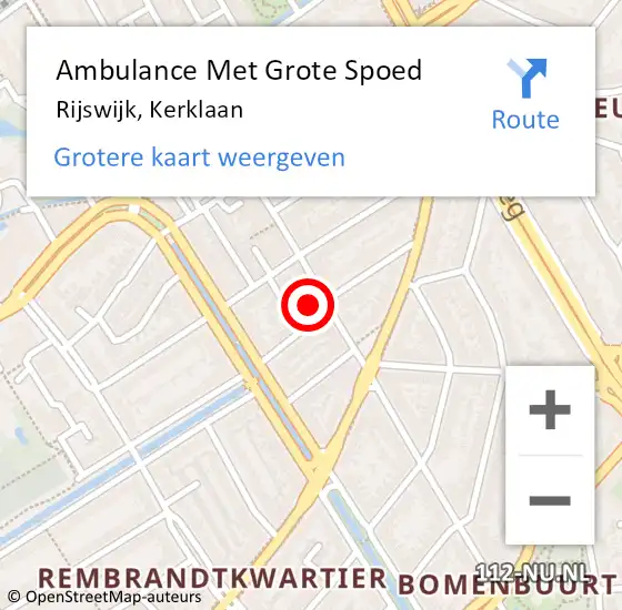Locatie op kaart van de 112 melding: Ambulance Met Grote Spoed Naar Rijswijk, Kerklaan op 6 december 2023 07:36
