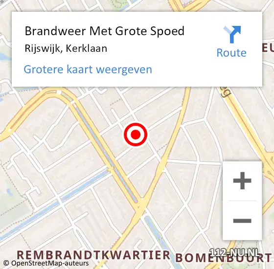 Locatie op kaart van de 112 melding: Brandweer Met Grote Spoed Naar Rijswijk, Kerklaan op 6 december 2023 07:54