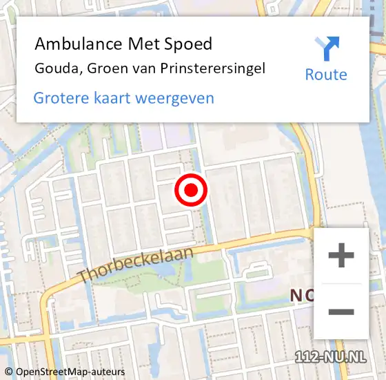 Locatie op kaart van de 112 melding: Ambulance Met Spoed Naar Gouda, Groen van Prinsterersingel op 6 december 2023 09:21