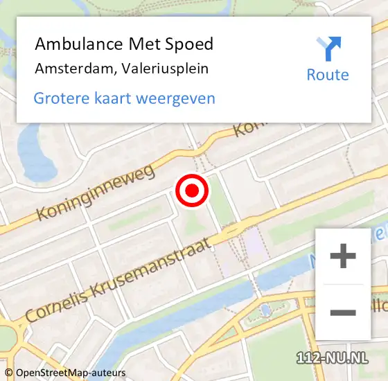 Locatie op kaart van de 112 melding: Ambulance Met Spoed Naar Amsterdam, Valeriusplein op 6 december 2023 09:28