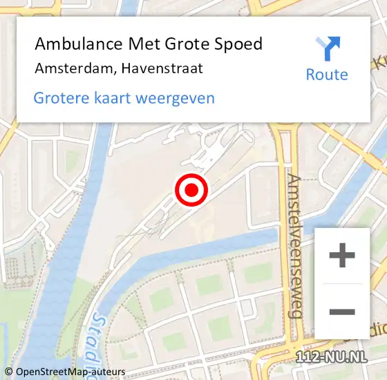 Locatie op kaart van de 112 melding: Ambulance Met Grote Spoed Naar Amsterdam, Havenstraat op 6 december 2023 09:28