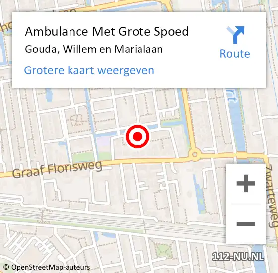 Locatie op kaart van de 112 melding: Ambulance Met Grote Spoed Naar Gouda, Willem en Marialaan op 6 december 2023 10:05