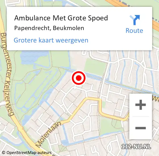 Locatie op kaart van de 112 melding: Ambulance Met Grote Spoed Naar Papendrecht, Beukmolen op 6 december 2023 10:41