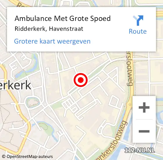 Locatie op kaart van de 112 melding: Ambulance Met Grote Spoed Naar Ridderkerk, Havenstraat op 6 december 2023 11:35