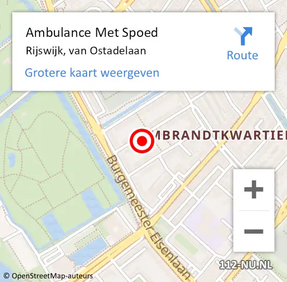 Locatie op kaart van de 112 melding: Ambulance Met Spoed Naar Rijswijk, van Ostadelaan op 6 december 2023 12:10