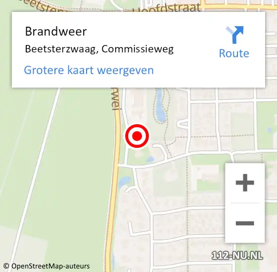 Locatie op kaart van de 112 melding: Brandweer Beetsterzwaag, Commissieweg op 6 december 2023 12:19