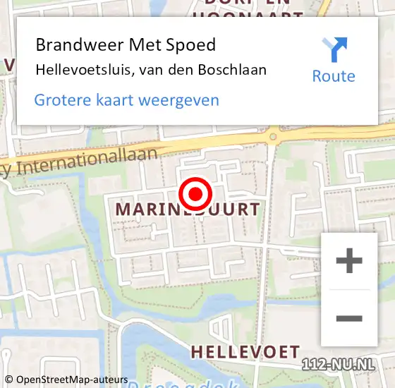 Locatie op kaart van de 112 melding: Brandweer Met Spoed Naar Hellevoetsluis, van den Boschlaan op 6 december 2023 13:02