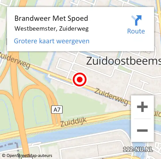 Locatie op kaart van de 112 melding: Brandweer Met Spoed Naar Westbeemster, Zuiderweg op 6 december 2023 13:08