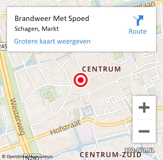 Locatie op kaart van de 112 melding: Brandweer Met Spoed Naar Schagen, Markt op 6 december 2023 13:44