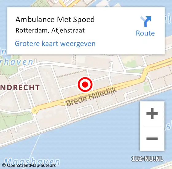 Locatie op kaart van de 112 melding: Ambulance Met Spoed Naar Rotterdam, Atjehstraat op 6 december 2023 13:48