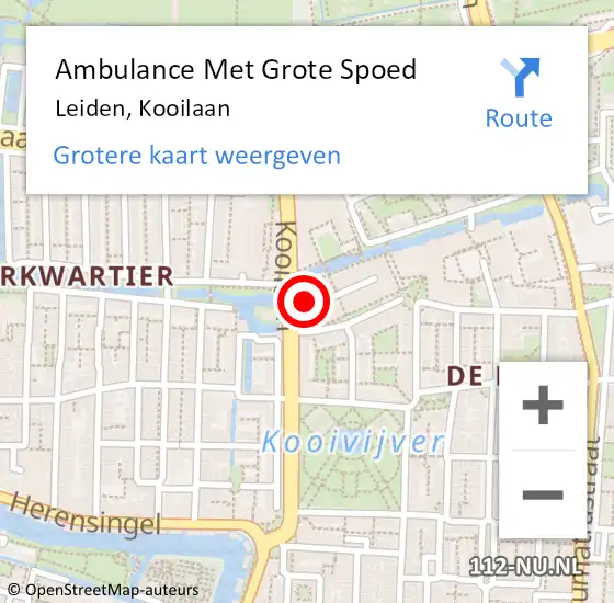 Locatie op kaart van de 112 melding: Ambulance Met Grote Spoed Naar Leiden, Kooilaan op 6 december 2023 14:06