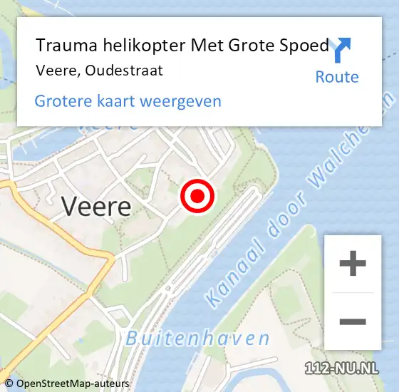 Locatie op kaart van de 112 melding: Trauma helikopter Met Grote Spoed Naar Veere, Oudestraat op 6 december 2023 15:09