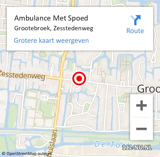 Locatie op kaart van de 112 melding: Ambulance Met Spoed Naar Grootebroek, Zesstedenweg op 6 december 2023 15:17
