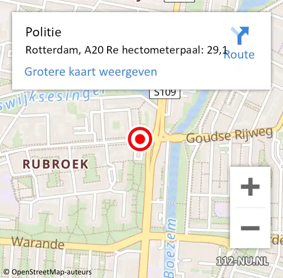 Locatie op kaart van de 112 melding: Politie Rotterdam, A16 L hectometerpaal: 21,7 op 17 september 2014 16:12
