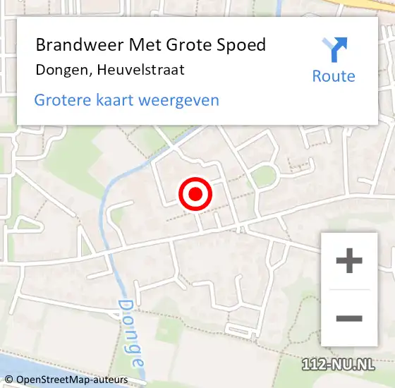 Locatie op kaart van de 112 melding: Brandweer Met Grote Spoed Naar Dongen, Heuvelstraat op 6 december 2023 15:56