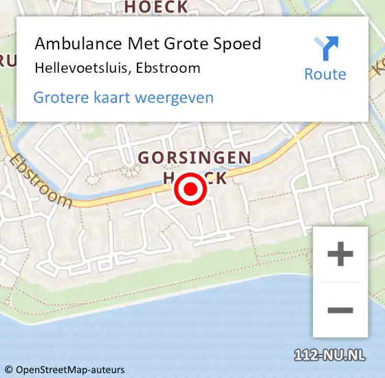 Locatie op kaart van de 112 melding: Ambulance Met Grote Spoed Naar Hellevoetsluis, Ebstroom op 6 december 2023 16:11
