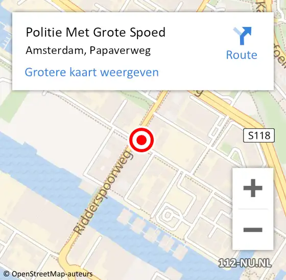 Locatie op kaart van de 112 melding: Politie Met Grote Spoed Naar Amsterdam, Papaverweg op 6 december 2023 17:26