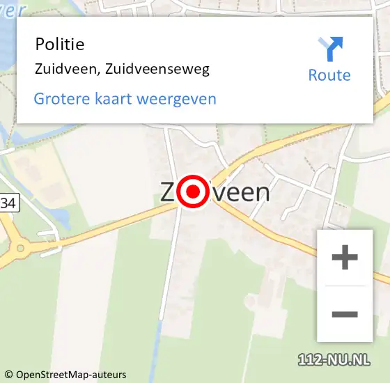 Locatie op kaart van de 112 melding: Politie Zuidveen, Zuidveenseweg op 6 december 2023 17:34