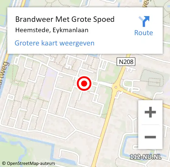 Locatie op kaart van de 112 melding: Brandweer Met Grote Spoed Naar Heemstede, Eykmanlaan op 6 december 2023 18:43