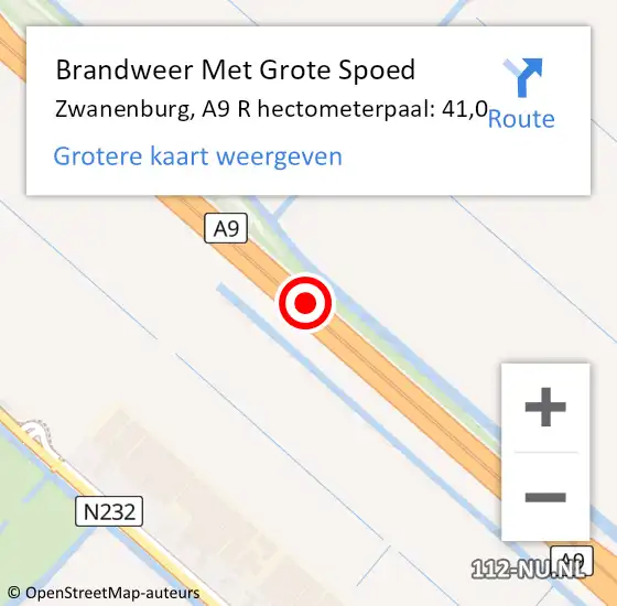 Locatie op kaart van de 112 melding: Brandweer Met Grote Spoed Naar Zwanenburg, A9 R hectometerpaal: 41,0 op 17 september 2014 16:29