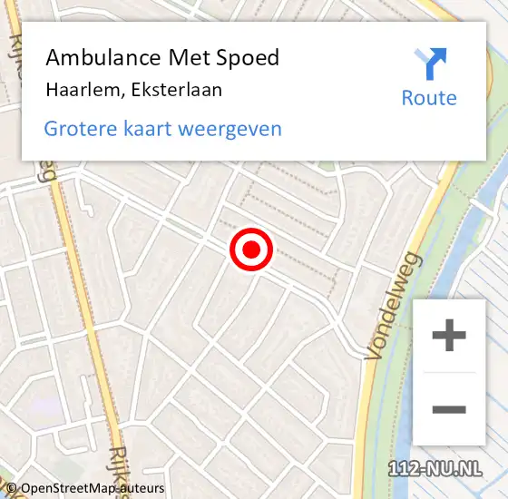 Locatie op kaart van de 112 melding: Ambulance Met Spoed Naar Haarlem, Eksterlaan op 6 december 2023 20:05