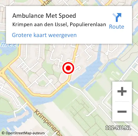 Locatie op kaart van de 112 melding: Ambulance Met Spoed Naar Krimpen aan den IJssel, Populierenlaan op 6 december 2023 20:06