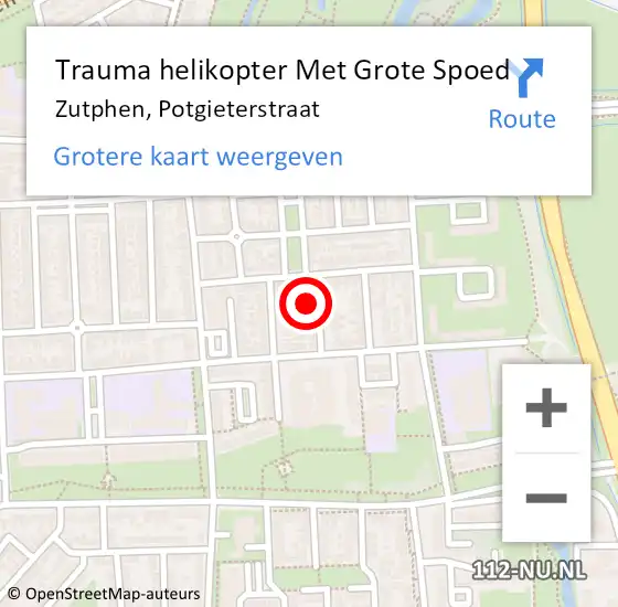 Locatie op kaart van de 112 melding: Trauma helikopter Met Grote Spoed Naar Zutphen, Potgieterstraat op 6 december 2023 20:43