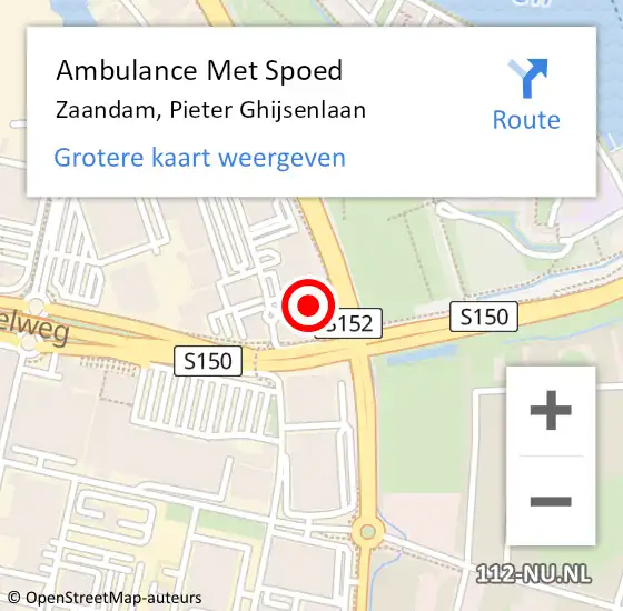 Locatie op kaart van de 112 melding: Ambulance Met Spoed Naar Zaandam, Pieter Ghijsenlaan op 6 december 2023 21:07