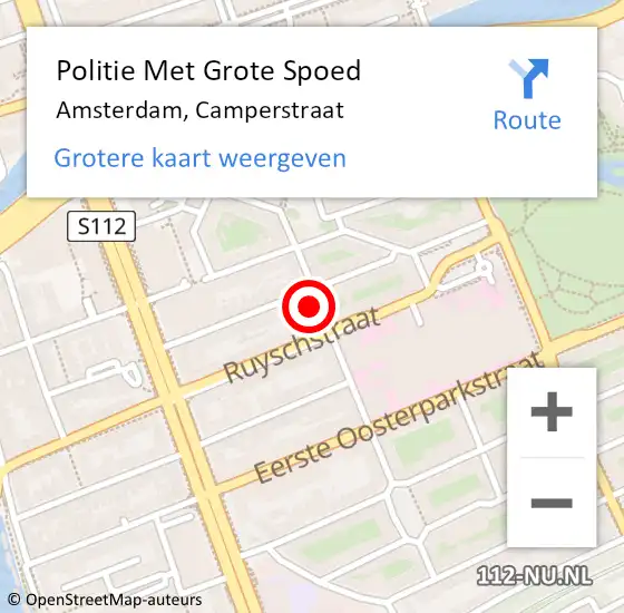 Locatie op kaart van de 112 melding: Politie Met Grote Spoed Naar Amsterdam, Camperstraat op 6 december 2023 21:13