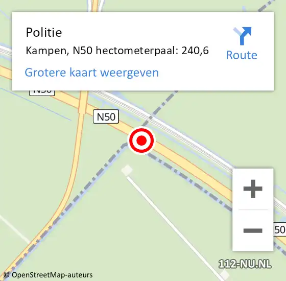Locatie op kaart van de 112 melding: Politie Kampen, N50 hectometerpaal: 240,6 op 6 december 2023 21:53