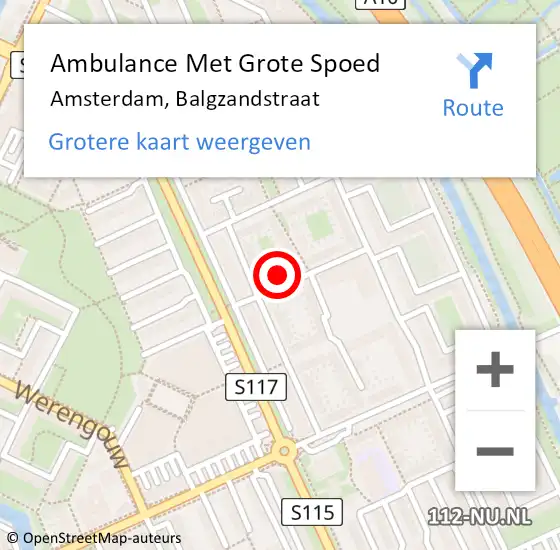 Locatie op kaart van de 112 melding: Ambulance Met Grote Spoed Naar Amsterdam, Balgzandstraat op 6 december 2023 22:07