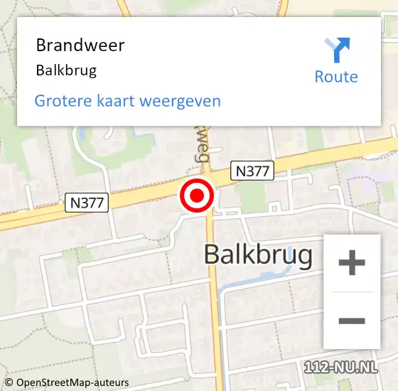 Locatie op kaart van de 112 melding: Brandweer Balkbrug op 6 december 2023 22:22