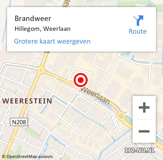 Locatie op kaart van de 112 melding: Brandweer Hillegom, Weerlaan op 6 december 2023 23:23