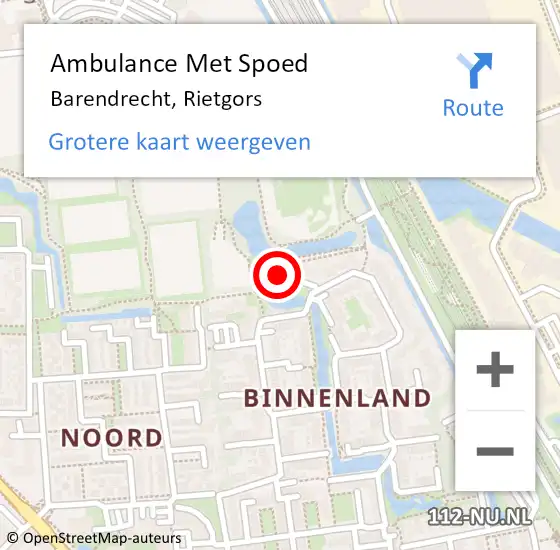 Locatie op kaart van de 112 melding: Ambulance Met Spoed Naar Barendrecht, Rietgors op 7 december 2023 01:44